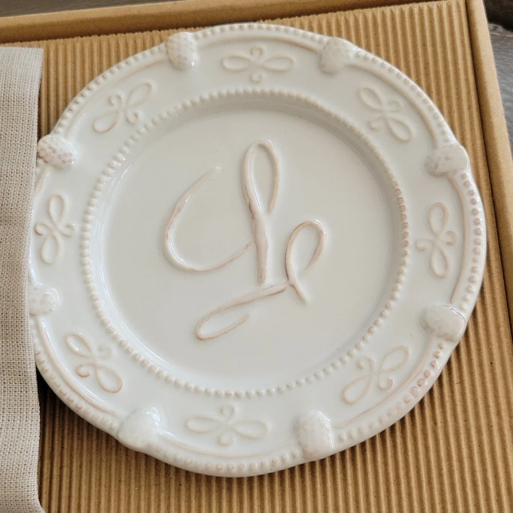 Mudpie 3 piece L monogrammed linen hand towel and soap set